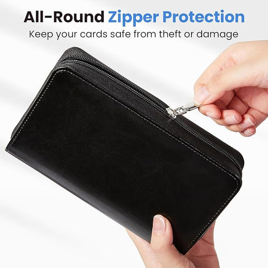 Sooez Zip-Enclosed Business Card Holder Organizer, Professional Credit Card Case Book for Women Men, 240 Capacity, Premium Vegan Leather Gift Card Organizer Storage, 7.87"×4.92"×1.57", Blue