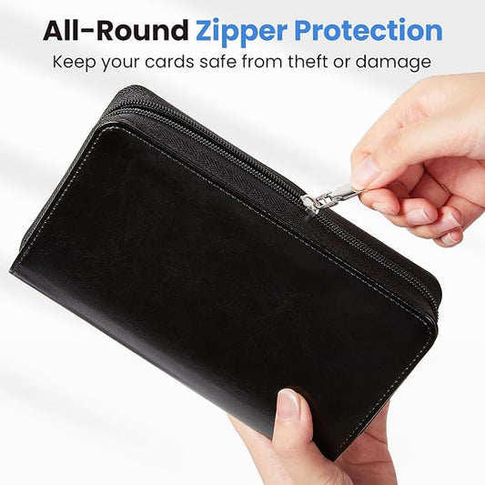 Sooez Zip-Enclosed Business Card Holder Organizer, Professional Credit Card Case Book for Women Men, 240 Capacity, Premium Vegan Leather Gift Card Organizer Storage, Business Card Wallet, Navy Blue