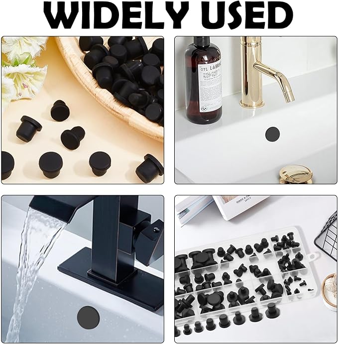 90Pcs Silicone Rubber Hole Plugs Set, Vacuum Caps Kit in 9 Sizes, Flexible Sealing Stoppers for Powder Coating, Bottles, Bathtub, Pipe & DIY Projects Multi-Purpose (Black)