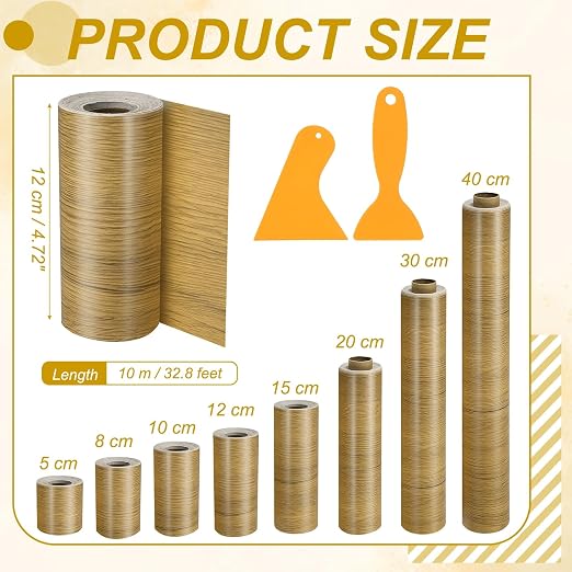 PATIKIL Wood Grain Repair Tape, 5" x 33' Self Adhesive Realistic Wood Tape with Scraper Durable Repair Patch for Furniture Floor Window Door Table DIY Home Decor, Yellow Teak