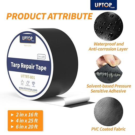 UPTOP Waterproof Butyl Tape, RV Underbelly Tape, 4in x 25ft Heavy Duty Scrim Shield Tarp Repair Tape, Waterproof UV-Resistant Duct Tape for RV, Camper, Tent, Awning, Outdoor Repair