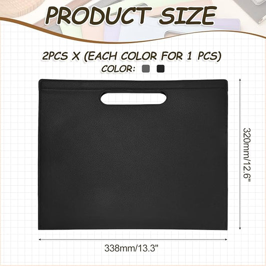 PATIKIL 2Pcs Leather Folder, 13.3x12.6 Magnetic Leather Document Holder File Folder PU Pouch Bag Portfolio File Organizer Handbag Personal Envelope Waterproof for Traveling, Grey Black