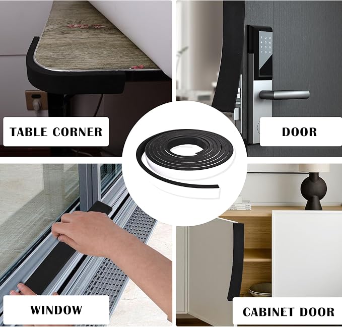 1/2 inch Wide x 1/8 inch Thick Single Sided Foam Weather Stripping, Closed Cell, High Density, Soundproof, Self-Adhesive Foam Insulation Strip for Door Frame, AC Window Units, Black