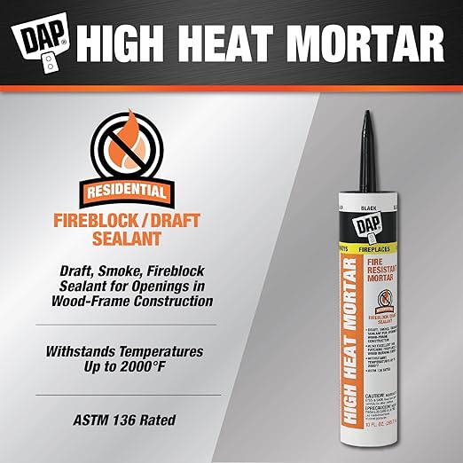 DAP High Heat Fire Resistant Mortar,10 Oz,Black (7079818854),(Pack of 2)