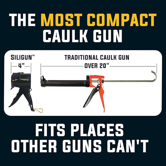 SILIGUN™ Compact Caulking Gun - No Drip Caulk Gun - Patented Design - Lightweight ABS Frame - Works with All 10 oz Tubes (SILIGUN Nozzle Kit)