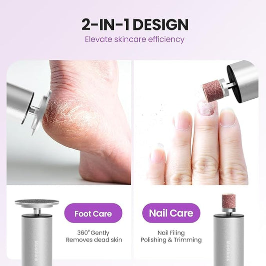 Electric Foot Callus Remover, 2 in 1 | 6 Speed Adjustable Foot File Nail Grinder with Sandpaper Disks, Professional Sander Pedicure Tool for Feet Dead Skin, Self Care Gifts for Women Mom Lover Friends