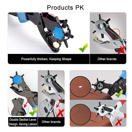 Leather Hole Punch, Belt Hole Puncher - Upgraded Version with Hole Size Dial, Premium Puncher for Belts, Watch Bands, Straps, Dog Collars, Saddles, Shoes, Fabric, DIY Home, Heavy Duty Rotary Punch Set