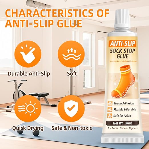Sock Stop Glue, 2-Pack of 1.69 fl oz Each Sock Stop Anti Slip Adhesive Suitable for Children and Elder, Clear Waterproof Non Slip Sock Glue for Socks, Blankets, and Floor Mats