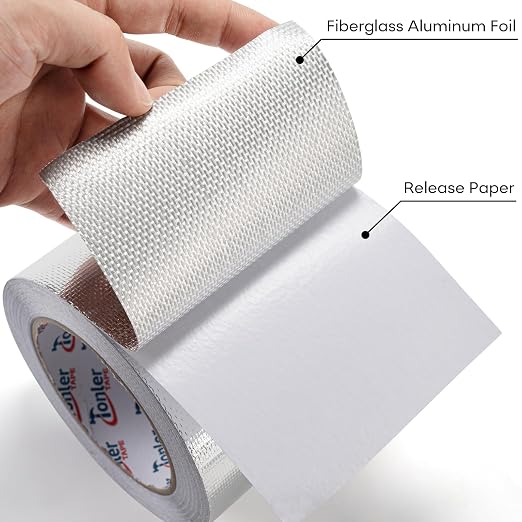Fiberglass Aluminum Foil Tape 4in×82ft, Heavy Duty Flame Retardant Heat Shield, Reflective Thermal Insulation Adhesive for Exhaust Pipe, Muffler, Automotive & HVAC Duct Sealing