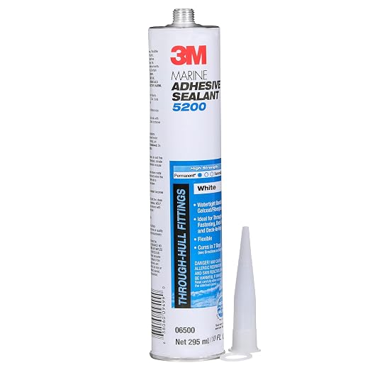 3M Marine Adhesive Sealant 5200 (06500) Permanent Bonding and Sealing for Boats and RVs Above and Below the Waterline Waterproof Repair, White, 10 fl oz Cartridge