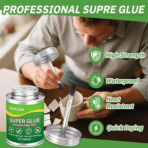 Super Glue,Clear Glue with Brush,All Purpose Strong Adhesive,Instant Superglue Multi-Purpose Glue for Wood,Ceramic,Leather,Plastic,Glass,Metal,Rubber,DIY Crafts