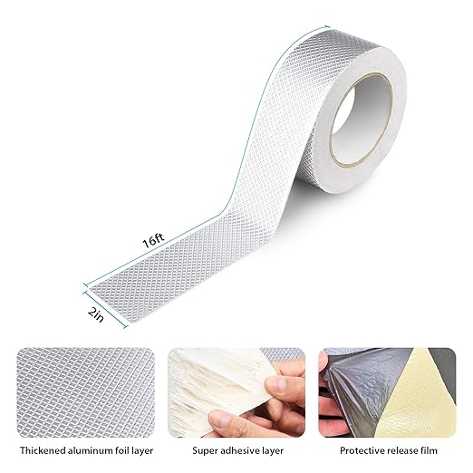 Waterproof Butyl Sealing Tape, Strong Adhesive Aluminum Foil Metal Roof Repair Tape for RV Roof Sealing, Flashing Seams, Gutters, Skylight and Vent Pipes Waterproofing, 2" x 16ft