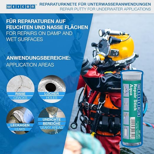 WEICON Repair Stick Aqua | 2-Component Special Adhesive epoxy Resin Fast Repair of radiators, Pool, Maritime and Underwater Areas | Industrial Grade (2oz (57g))