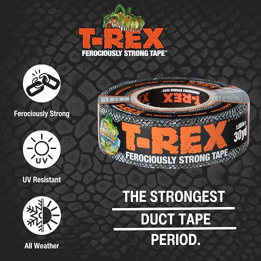 T-REX Tape Heavy Duty Duct Tape with UV Resistant & Waterproof Backing for Ferociously Strong Repairs, 1.88" x 30 yd, Gunmetal Gray, 1 Roll (Pack of 6)