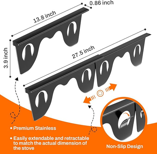 Stainless Steel Stove Gap Covers, Stove Gap Filler for Kitchen, Range Trim Kit for Counter Sink, Adjustable Length 13.8" to 27.5" Heat Resistant Stove Guard Between Stove & Countertop, Black ( 2 PCS)