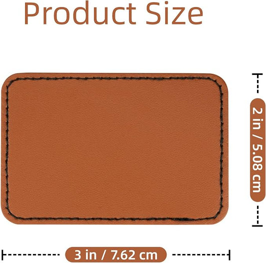 60 Pcs Blank Leather Hat Patches for Laser Engraving Iron On Heat Press 3 x 2 Inches Rectangular Khaki