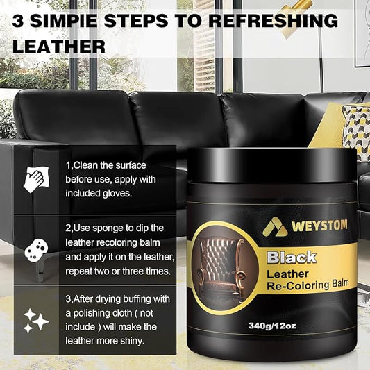 Leather Recoloring Balm, 12oz Large Size Leather Dye, Color Restorer, Scratch Repair, Furniture & Couch Restorer Kit, Repair Kit for Furniture(Black)