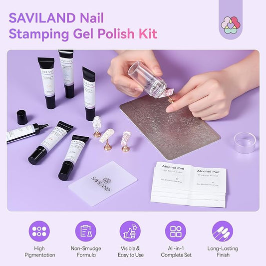 SAVILAND Nail Stamping Gel Polish Kit: 6 Colors Nail Stamping Polish Gel with French Tip Tool Silicone Stamp 8ML Stamper Polishs Gels Painting Gels Nails Kit for DIY Nails Art Design