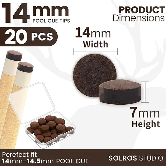 Billiard Pool Cue Tips - Pool Cue Stick Tips Replacement Repair Kit Billiard Cue Tips with Storage Box for Pool Table Cues Stick Tips Head and Leather Snooker Stick - SOLROS