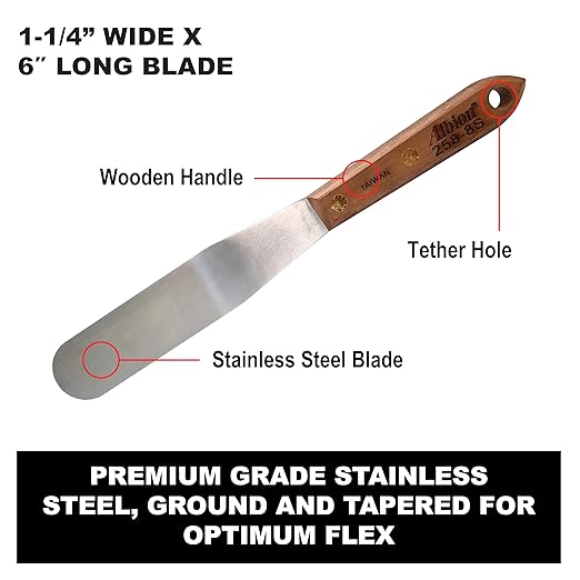 Albion Engineering Company 258-8S Classic Tapered Spatula, Stainless Steel, Hardwood Handle, 1-1/4" Wide Tapered Tip x 6" Long Blade