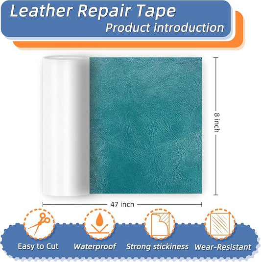 8x47 Inch Leather Repair Tape,Self Adhesive Leather Patches for Furniture,Vinyl Repair Kit for Couches,Bed,Car Seats,Chair (Blue)