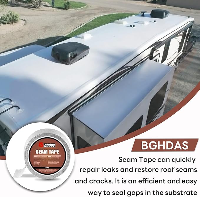 Bghdas Peel and Stick Seam Tape, Repair Leaks and Restores Roof Seams and Tears, Used for Bonding Metal, Wood, EPDM, Fiberglass, and Tiles, Efficient to Use, 2 Inch x 50 Feet Roll(1 Piece)