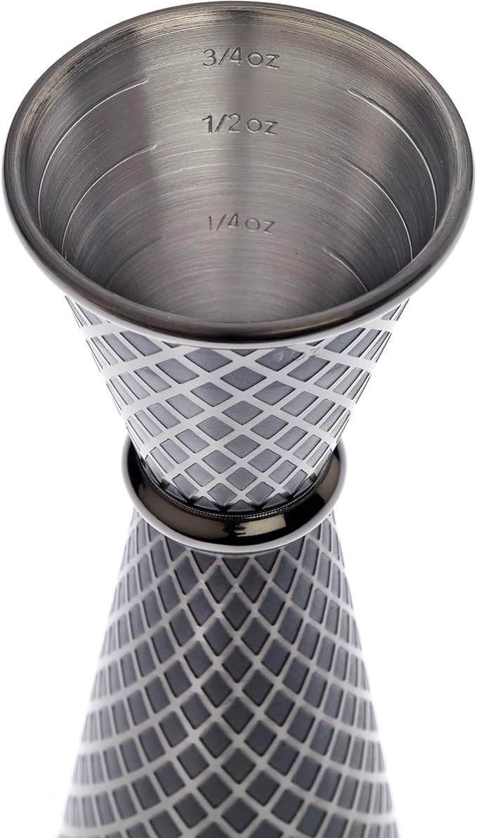 Barfly 1 x 2 oz. Diamond Lattice Etch Japanese Style Jigger, Gun Metal Black