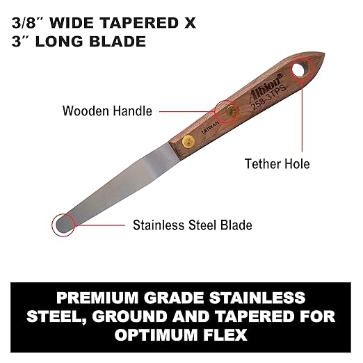 Albion Engineering Company 258-3TPS Classic Tapered Spatula, Stainless Steel, Hardwood Handle, 3/8" Wide Tapered Tip x 3" Long Blade