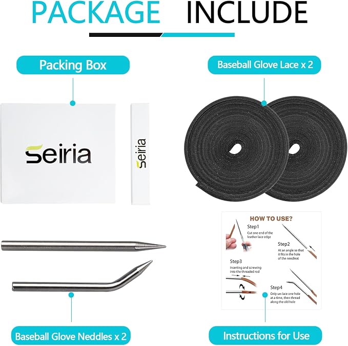 Baseball Glove Lace, Mitt Lace Repair Kit Softball 2 Leather Laces and 2 Lacing Needles for Catcher's Glove