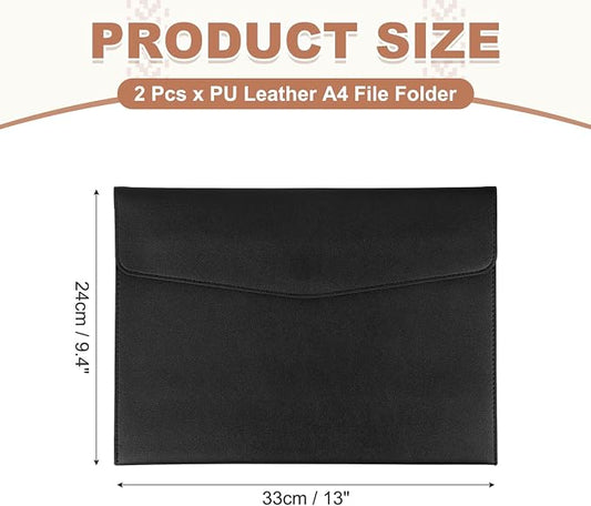 PATIKIL 2Pcs PU Leather A4 File Folder, Document Holder Envelope Waterproof Napa Texture Filing Organizer Portfolio Folder Case with Magnetic Snap Closure for Home Office, Black