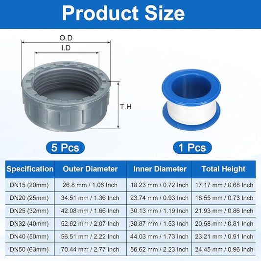 uxcell 5Pcs 1-1/4 Inch PT Female Thread PVC Pipe Fitting Cap, Cleanout Water Drain End Caps, Pipe Plug Socket Fittings with Tape for Water Heater Supply Lines, Plumbing, Gray