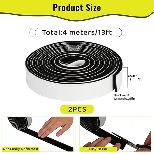 High Density Foam Tape - 1/2'' x 1/16'' x 26Ft Weatherproof Adhesive Prevent Condensation Heat Resistant Flame Retardant Weather Stripping Easy to Cut & Install & Remove for Car Doors Pipes Windows