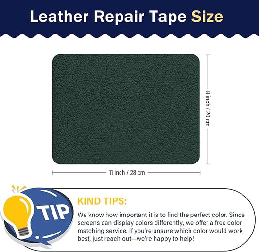 Zenyao Leather Repair Patch Tape - Self Adhesive Leather Repair Kit for Car Seat Furniture, Heavy Duty Vinyl Repair Patch for Couch Sofa, Waterproof Fix for Tears, 8x11 Inch, 2 Pieces, Dark Green