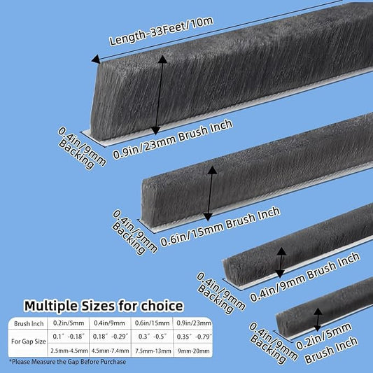 Pile Weather Stripping Brush Seal Strip for Door Window Gap 0.6 x 0.4in x 66FT Self Adhesive Draft Stopper Soundproof Insulation Weather Seal Strip for Interior Sliding Glass Door Garage Door