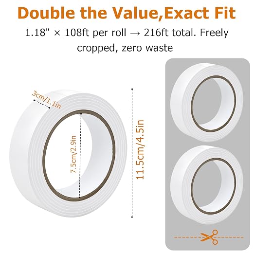2 Roll Bottle Sealing Tapes,1.18in x 108ft Can be Freely Cropped,Stop Liquid Leaks Tapes for Laundry Detergent,Toiletries,Jar Lids,Waterproof Sealable Tapes for Travel, Camping, Picnics and Shipping