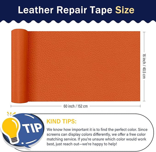 Zenyao Leather Repair Patch Tape - Self Adhesive Leather Repair Kit for Car Seat Furniture, Heavy Duty Vinyl Repair Patch for Couch Sofa, Waterproof Fix for Tears, 16x60 Inch Roll, Orange