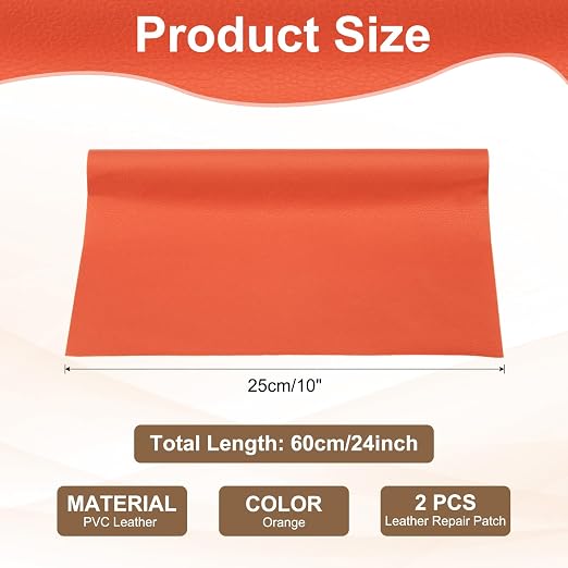 PATIKIL Leather Repair Patch, 2 Pack 10 x 24 Inch Self-Adhesive Vinyl Patch Furniture Tape Repair Kit for Sofas Couches Stools Chairs Cabinets Bags, Orange