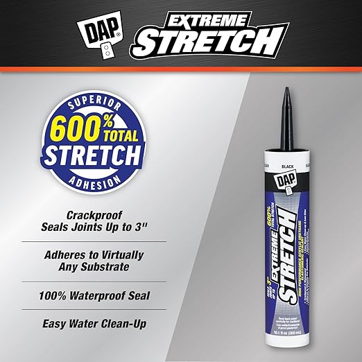 DAP Extreme Stretch Acrylic Urethane Premium Elastomeric Sealant, Black, 10.1 Oz (7079818713)