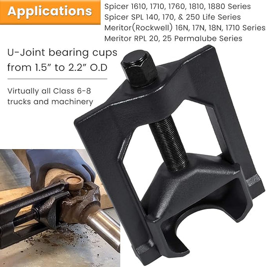E-cowlboy 10102 Heavy-Duty Universal Joint Puller Class 6-8 & 5192 Bearing Cup Installer Tool Automotive U Joint Puller for 1.5" to 2.2" Bearing Cups (Black)