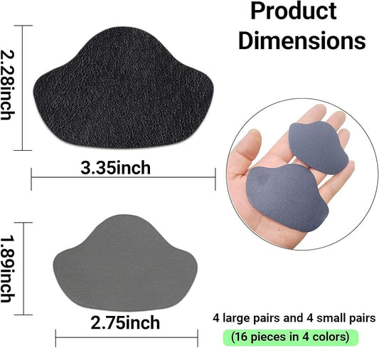 16-Piece Shoe Heel Repair Patches - Multi-Color Self-Adhesive Microfiber Leather Patch for Sneakers,Work Boots & Hiking Shoes,Prevents Wear on Shoe Toe & Heels While Repairing Holes