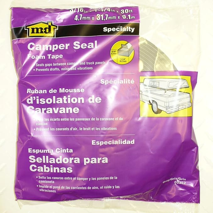 M-D Building Products 02352 30 ft. Gray Foam Tape Camper Seal for Camper Shells (Pack of 6)