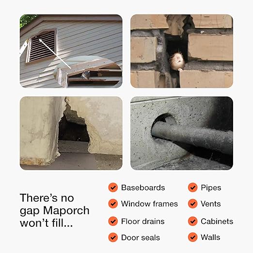 MaPorch 3-Roll Steel Wool Mice Control Kit - Unchewable Gap Filler for Doors, Pipes, Weep Holes and Baseboards - 2.5 in x 7.5 ft - Grade 4 Thick Excluder Mesh for Rodents with Gloves and Scissors