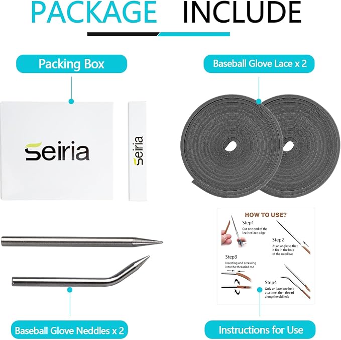 Baseball Glove Lace, Mitt Lace Repair Kit Softball 2 Leather Laces and 2 Lacing Needles for Catcher's Glove