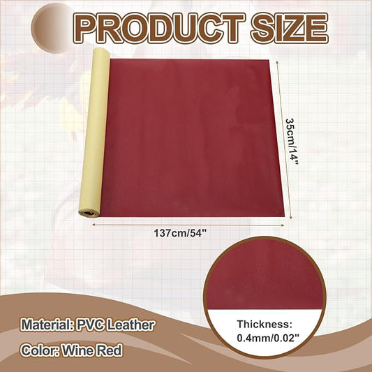 MECCANIXITY Leather Repair Patch 14"x54" Self-Adhesive Leather Vinyl Repair Tape Kit for Furniture Couches Sofa Chair Car Boat Seats Jackets, Wine Red