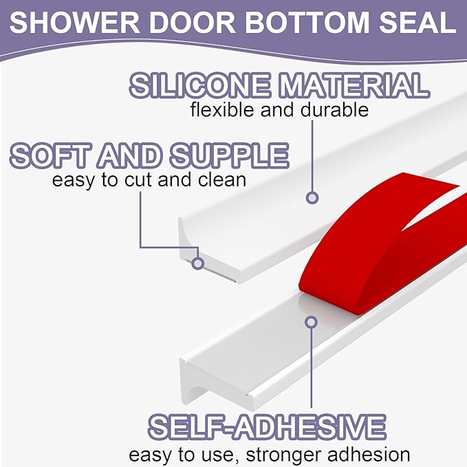 Shower Threshold Water Dam Barrier - Versatile, Silicone Shower Water Guard Stopper Seal Strip for Bathroom Floor, Bathtub Rim, Kitchen Countertop (White, 98 In/ 2.5M)