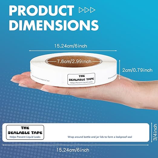 Pushglossy 1 Roll Sealable Tape 3/4 x 6 250 Labels Surface Waterproof Stop Liquid Leaks Tapes Wrapping Toiletries, Bottle, Jar Lids to Form Leakproof Seal for Transportation Shipping