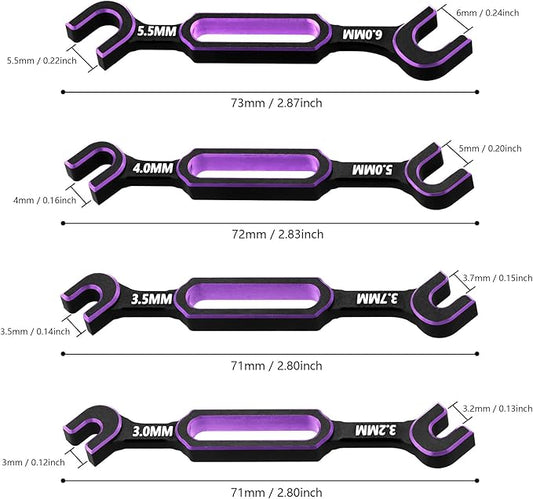4PCS RC Wrench 3.0/3.2/3.5/3.7/4.0/5.0/5.5/6.0mm Turnbuckle Nut Ball Joint Remover RC Repair Tool for RC Crawler Car Boat RC Drone Upgrade Parts, Purple