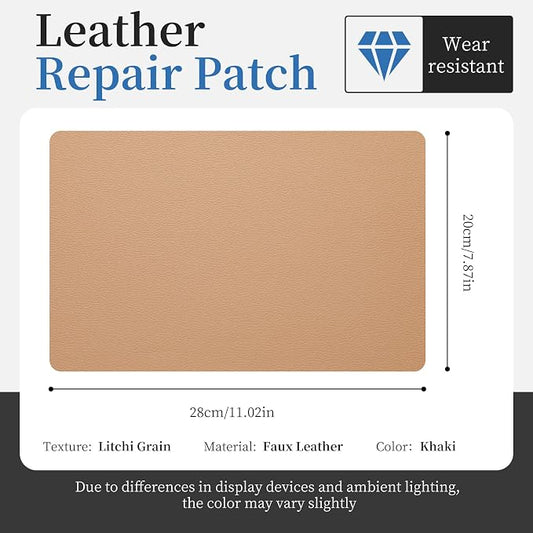 Fadoub Leather Repair Patch Tape Self-Adhesive, 8x11In Heavy Duty Vinyl Patch, Leather Repair Kit for Furniture, Sofa, Couch, Office Chair, Car Seat, Car Interior(Khaki)