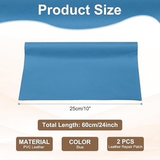 PATIKIL Leather Repair Patch, 2 Pack 10 x 24 Inch Self-Adhesive Vinyl Patch Furniture Tape Repair Kit for Sofas Couches Stools Chairs Cabinets Bags, Blue