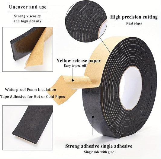 Pipe Insulation Foam Tape, 2 inch x 33 Ft Self Adhesive Insulation Wrap | Foam Pipe Insulation for Hot or Cold Water Pipes, HVAC, AC Line,Winter Freeze Protection, Weather Stripping Tape